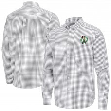 Boston Celtics Antigua Gray Ellis Woven Tri-Blend Button-Down Shirt