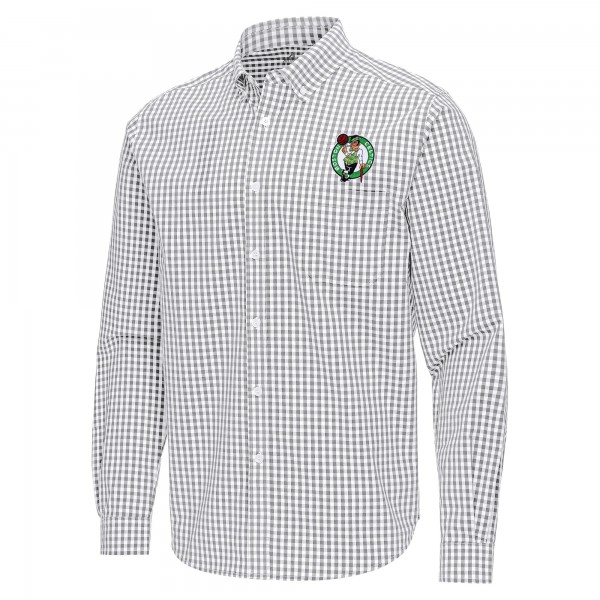 Boston Celtics Antigua Gray Ellis Woven Tri-Blend Button-Down Shirt