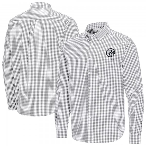 Brooklyn Nets Antigua Gray Ellis Woven Tri-Blend Button-Down Shirt
