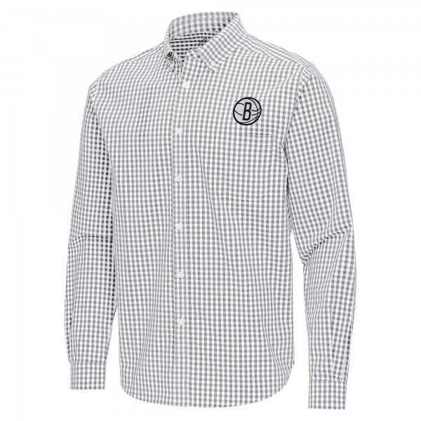 Brooklyn Nets Antigua Gray Ellis Woven Tri-Blend Button-Down Shirt