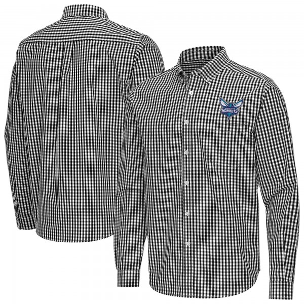 Charlotte Hornets Antigua Black Ellis Woven Tri-Blend Button-Down Shirt