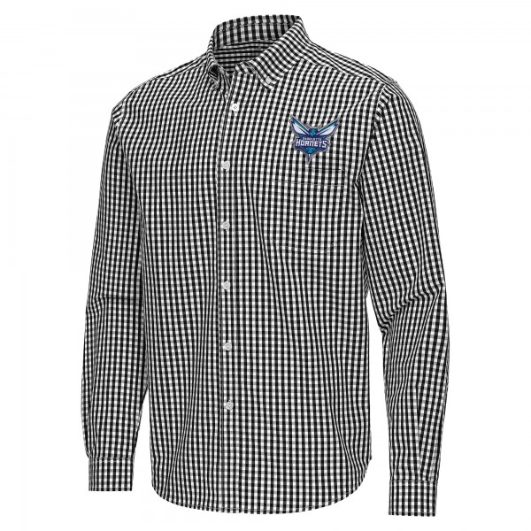 Charlotte Hornets Antigua Black Ellis Woven Tri-Blend Button-Down Shirt
