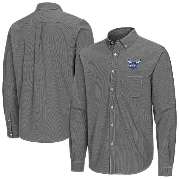 Charlotte Hornets Antigua Black Porter Woven Long Sleeve Button-Down Shirt