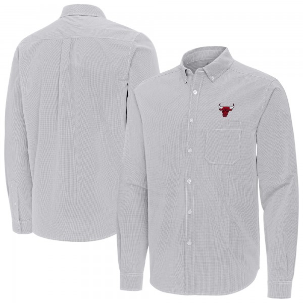 Chicago Bulls Antigua Gray Porter Woven Long Sleeve Button-Down Shirt