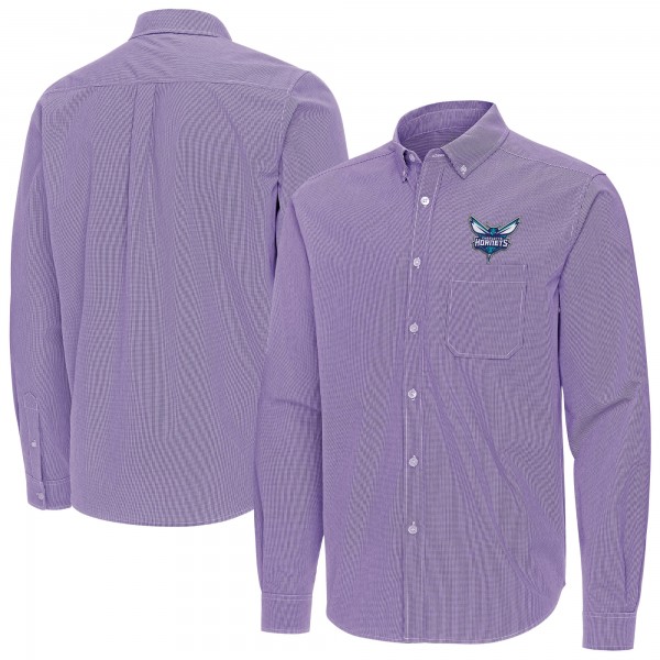 Charlotte Hornets Antigua Purple Porter Woven Long Sleeve Button-Down Shirt
