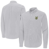 Milwaukee Bucks Antigua Gray Porter Woven Long Sleeve Button-Down Shirt