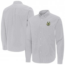 Milwaukee Bucks Antigua Gray Porter Woven Long Sleeve Button-Down Shirt