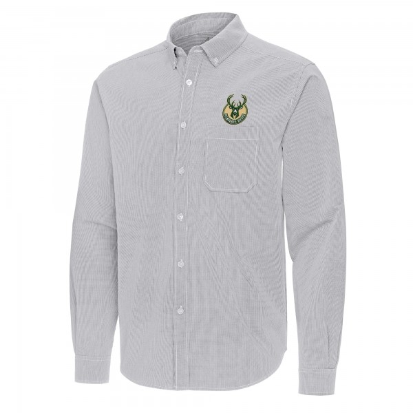 Milwaukee Bucks Antigua Gray Porter Woven Long Sleeve Button-Down Shirt