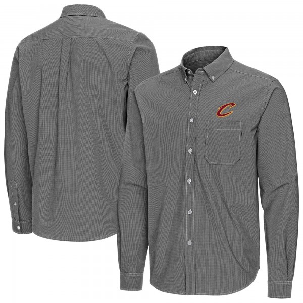 Cleveland Cavaliers Antigua Black Porter Woven Long Sleeve Button-Down Shirt