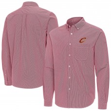 Cleveland Cavaliers Antigua Wine Porter Woven Long Sleeve Button-Down Shirt