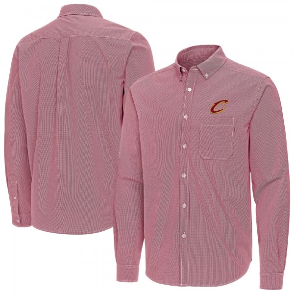 Cleveland Cavaliers Antigua Wine Porter Woven Long Sleeve Button-Down Shirt