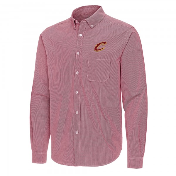 Cleveland Cavaliers Antigua Wine Porter Woven Long Sleeve Button-Down Shirt