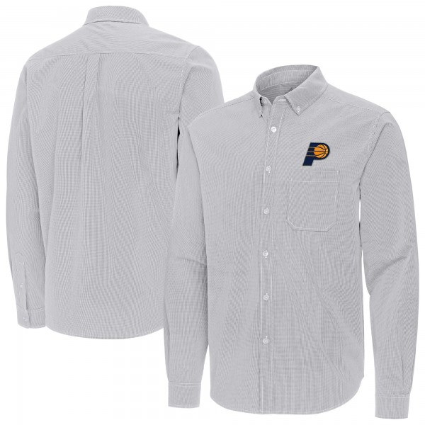 Indiana Pacers Antigua Gray Porter Woven Long Sleeve Button-Down Shirt