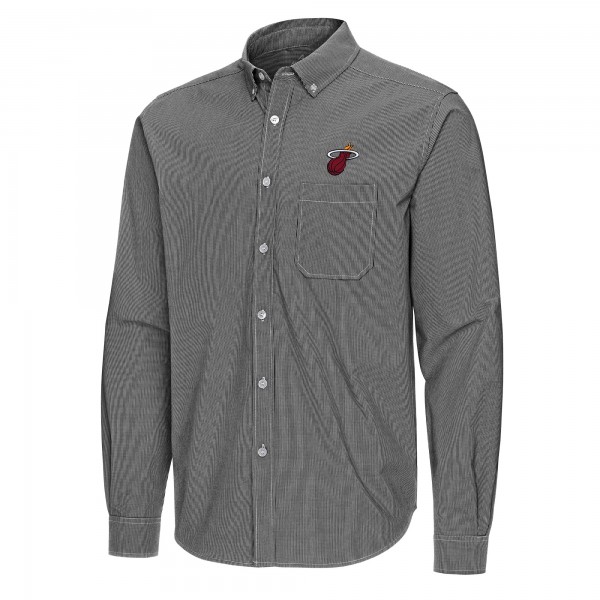 Miami Heat Antigua Black Porter Woven Long Sleeve Button-Down Shirt