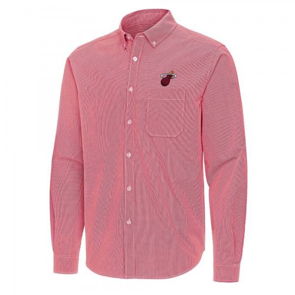 Miami Heat Antigua Red Porter Woven Long Sleeve Button-Down Shirt
