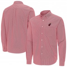 Miami Heat Antigua Red Porter Woven Long Sleeve Button-Down Shirt