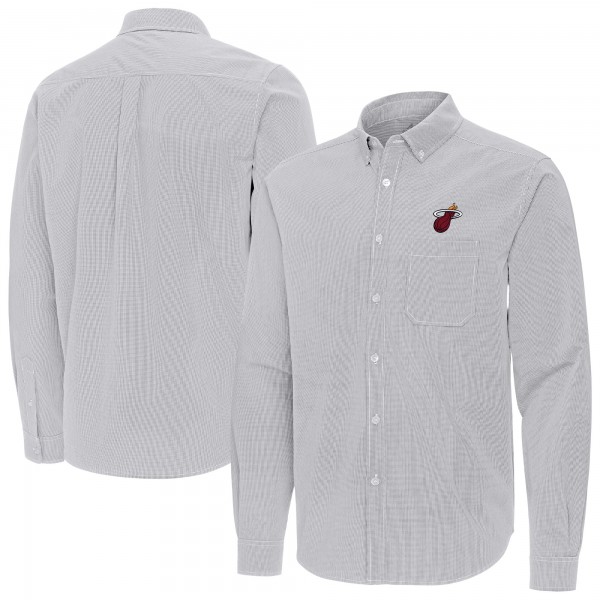 Miami Heat Antigua Gray Porter Woven Long Sleeve Button-Down Shirt