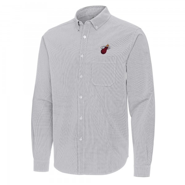 Miami Heat Antigua Gray Porter Woven Long Sleeve Button-Down Shirt