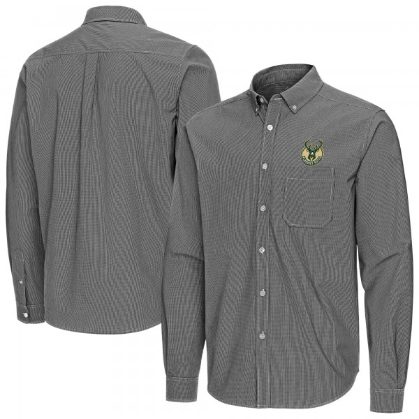 Milwaukee Bucks Antigua Black Porter Woven Long Sleeve Button-Down Shirt