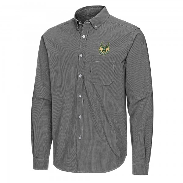 Milwaukee Bucks Antigua Black Porter Woven Long Sleeve Button-Down Shirt