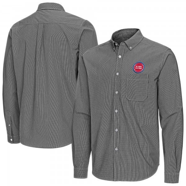 Detroit Pistons Antigua Black Porter Woven Long Sleeve Button-Down Shirt