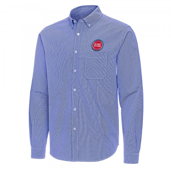 Detroit Pistons Antigua Blue Porter Woven Long Sleeve Button-Down Shirt