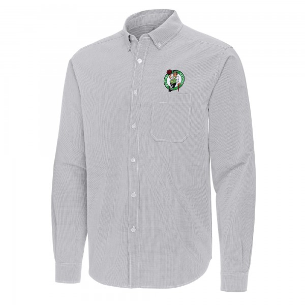 Boston Celtics Antigua Gray Porter Woven Long Sleeve Button-Down Shirt