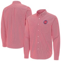 Detroit Pistons Antigua Red Porter Woven Long Sleeve Button-Down Shirt