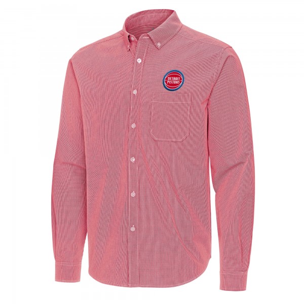 Detroit Pistons Antigua Red Porter Woven Long Sleeve Button-Down Shirt