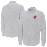 Detroit Pistons Antigua Gray Porter Woven Long Sleeve Button-Down Shirt