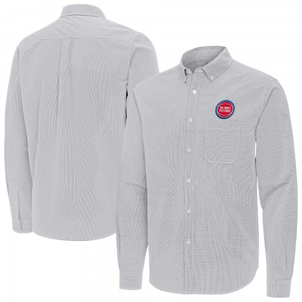 Detroit Pistons Antigua Gray Porter Woven Long Sleeve Button-Down Shirt