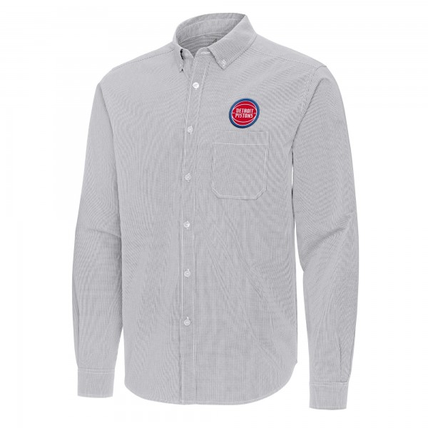 Detroit Pistons Antigua Gray Porter Woven Long Sleeve Button-Down Shirt
