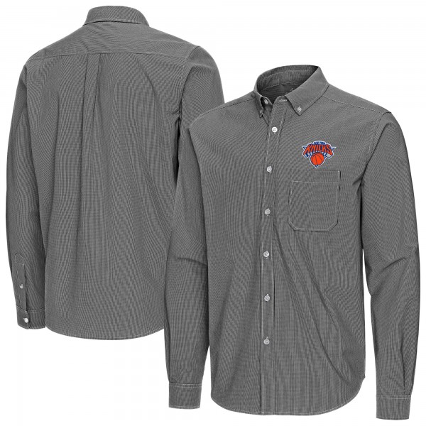 New York Knicks Antigua Black Porter Woven Long Sleeve Button-Down Shirt