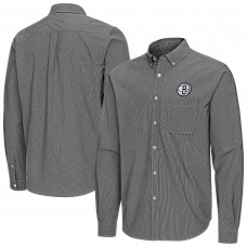 Brooklyn Nets Antigua Black Porter Woven Long Sleeve Button-Down Shirt
