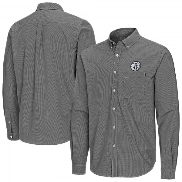 Brooklyn Nets Antigua Black Porter Woven Long Sleeve Button-Down Shirt