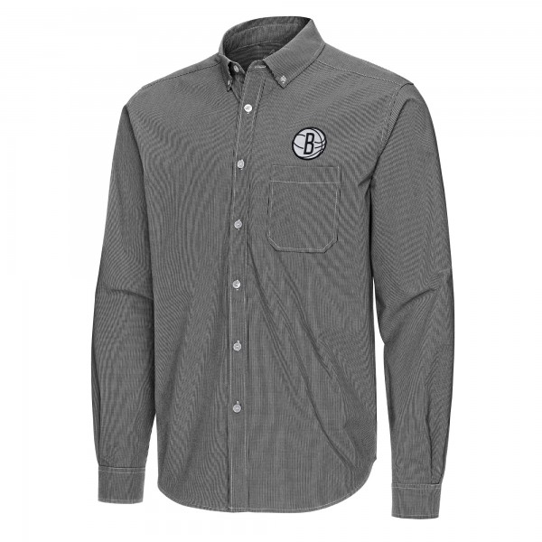 Brooklyn Nets Antigua Black Porter Woven Long Sleeve Button-Down Shirt