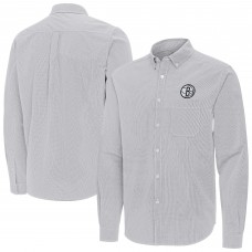 Brooklyn Nets Antigua Gray Porter Woven Long Sleeve Button-Down Shirt