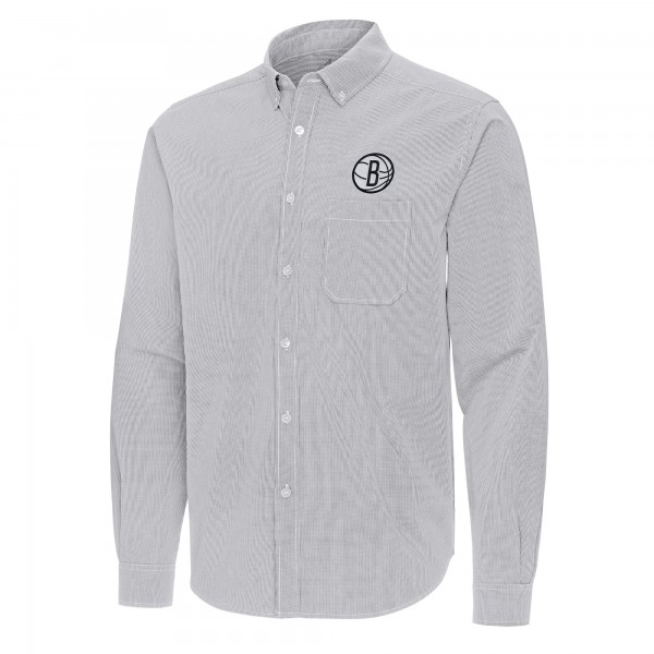 Brooklyn Nets Antigua Gray Porter Woven Long Sleeve Button-Down Shirt