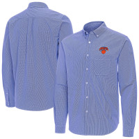 New York Knicks Antigua Blue Porter Woven Long Sleeve Button-Down Shirt