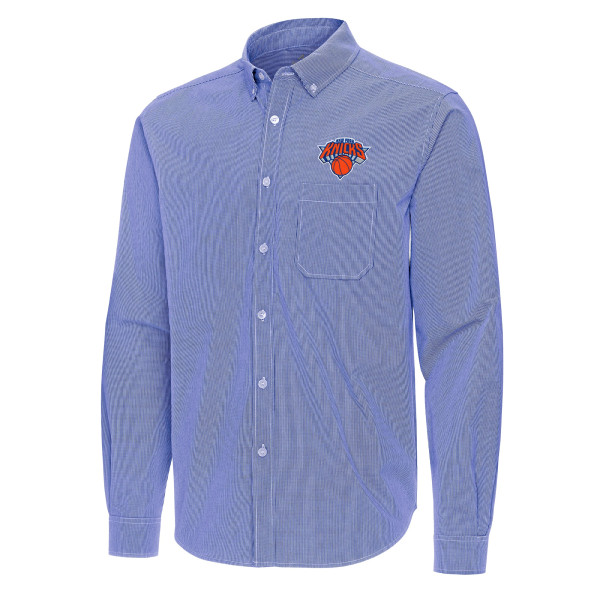 New York Knicks Antigua Blue Porter Woven Long Sleeve Button-Down Shirt