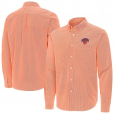 New York Knicks Antigua Orange Porter Woven Long Sleeve Button-Down Shirt