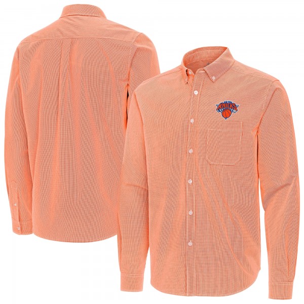 New York Knicks Antigua Orange Porter Woven Long Sleeve Button-Down Shirt