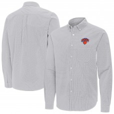New York Knicks Antigua Gray Porter Woven Long Sleeve Button-Down Shirt