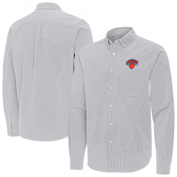 New York Knicks Antigua Gray Porter Woven Long Sleeve Button-Down Shirt