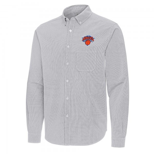 New York Knicks Antigua Gray Porter Woven Long Sleeve Button-Down Shirt