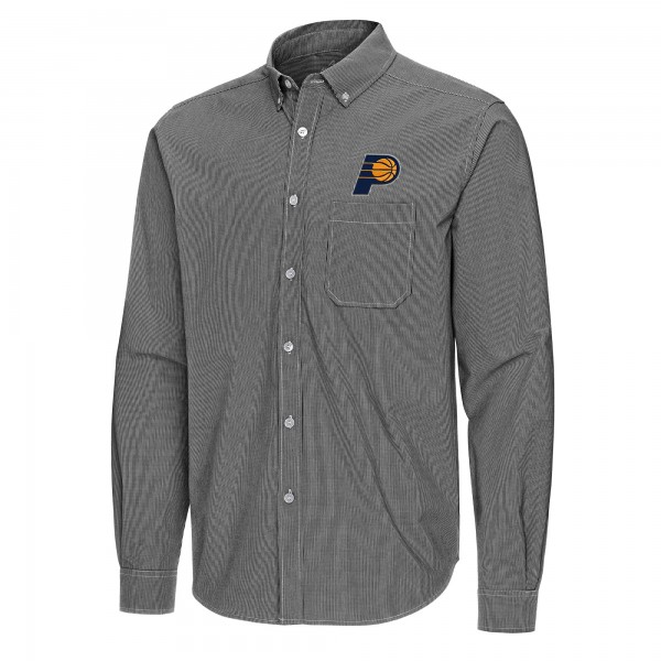 Indiana Pacers Antigua Black Porter Woven Long Sleeve Button-Down Shirt