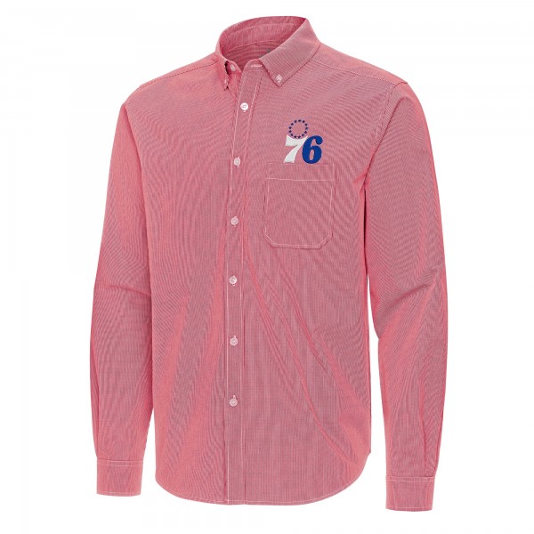 Philadelphia 76ers Antigua Red Porter Woven Long Sleeve Button-Down Shirt