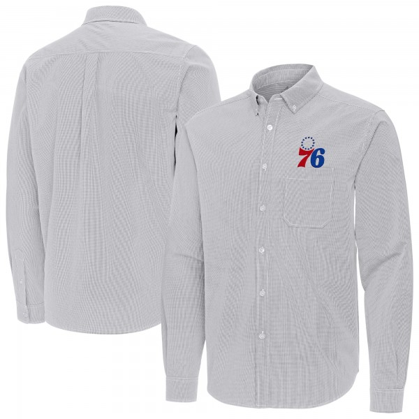 Philadelphia 76ers Antigua Gray Porter Woven Long Sleeve Button-Down Shirt