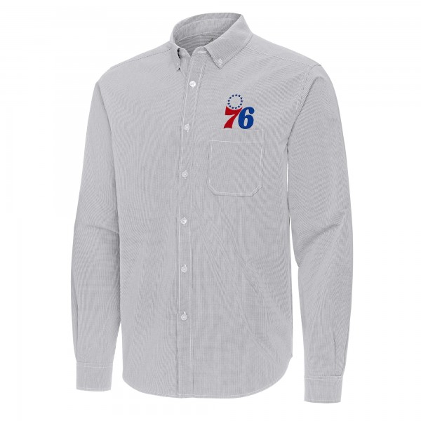 Philadelphia 76ers Antigua Gray Porter Woven Long Sleeve Button-Down Shirt