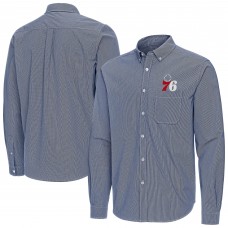 Philadelphia 76ers Antigua Navy Porter Woven Long Sleeve Button-Down Shirt